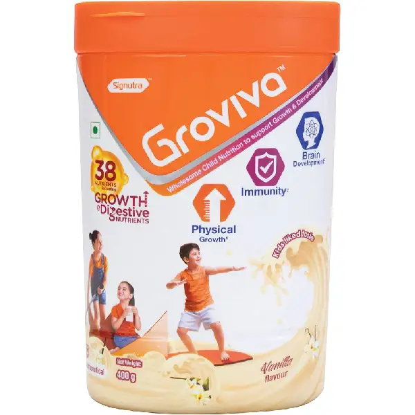 Groviva Child Nutrition for Physical Growth, Brain Development & Immunity | Flavour Vanilla Powder